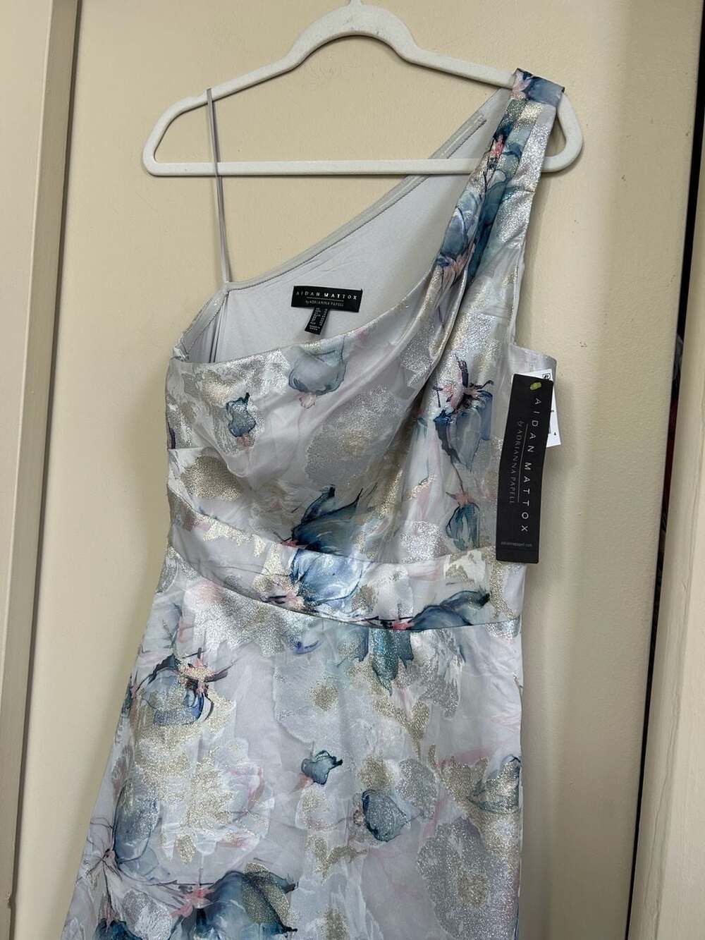NWT Aidan Mattox Printed Jacquard Ballgown in Blue Multi, Size 12 - Picture 2 of 10